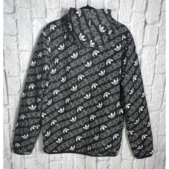 ADIDAS Monogram Windbreaker Raincoat Hooded Track Jacket Mens Black Size S - Picture 3 of 10